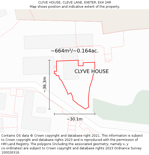 CLYVE HOUSE, CLEVE LANE, EXETER, EX4 2AR: Plot and title map