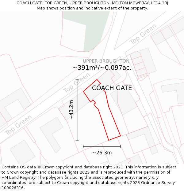 COACH GATE, TOP GREEN, UPPER BROUGHTON, MELTON MOWBRAY, LE14 3BJ: Plot and title map