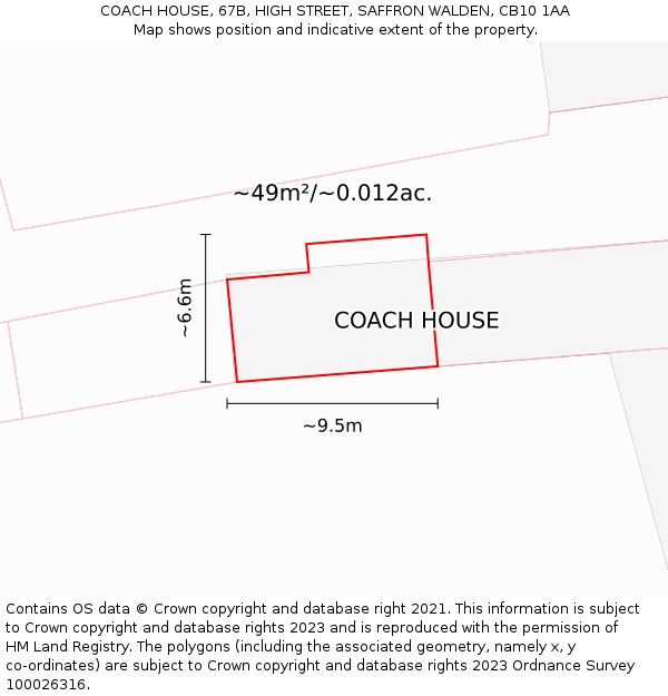 COACH HOUSE, 67B, HIGH STREET, SAFFRON WALDEN, CB10 1AA: Plot and title map