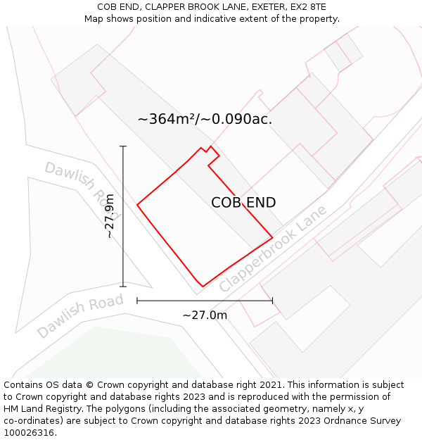 COB END, CLAPPER BROOK LANE, EXETER, EX2 8TE: Plot and title map