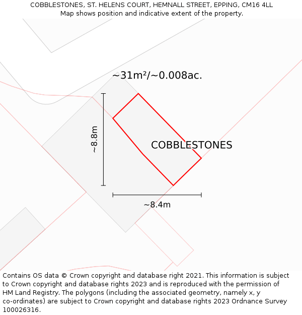 COBBLESTONES, ST. HELENS COURT, HEMNALL STREET, EPPING, CM16 4LL: Plot and title map