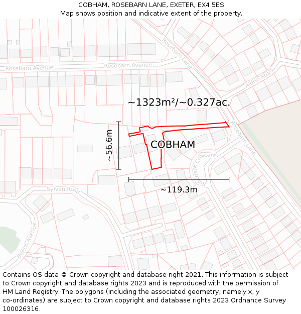 COBHAM, ROSEBARN LANE, EXETER, EX4 5ES: Plot and title map