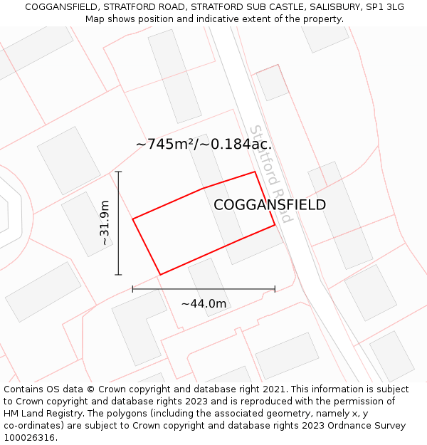 COGGANSFIELD, STRATFORD ROAD, STRATFORD SUB CASTLE, SALISBURY, SP1 3LG: Plot and title map