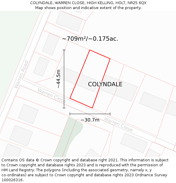 COLYNDALE, WARREN CLOSE, HIGH KELLING, HOLT, NR25 6QX: Plot and title map