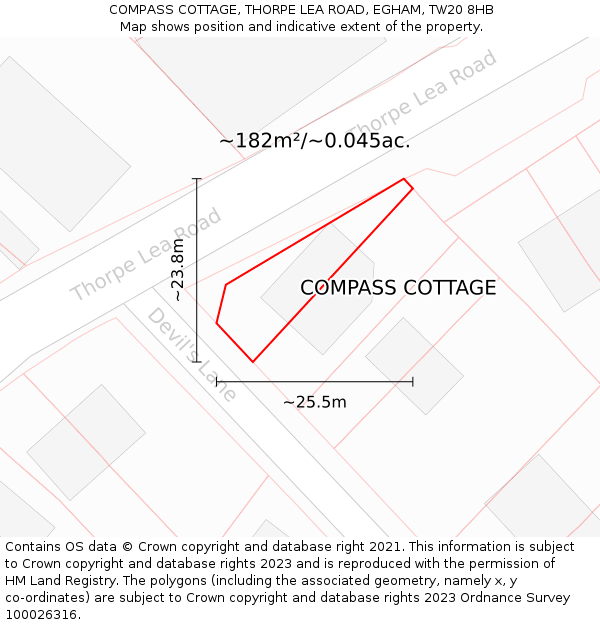 COMPASS COTTAGE, THORPE LEA ROAD, EGHAM, TW20 8HB: Plot and title map