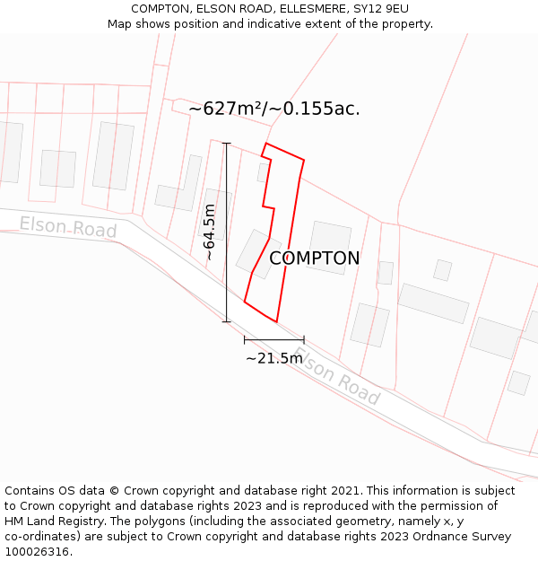 COMPTON, ELSON ROAD, ELLESMERE, SY12 9EU: Plot and title map