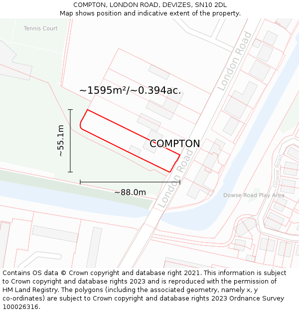 COMPTON, LONDON ROAD, DEVIZES, SN10 2DL: Plot and title map