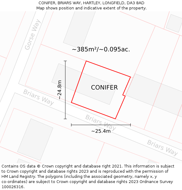 CONIFER, BRIARS WAY, HARTLEY, LONGFIELD, DA3 8AD: Plot and title map
