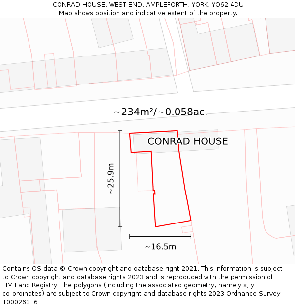 CONRAD HOUSE, WEST END, AMPLEFORTH, YORK, YO62 4DU: Plot and title map