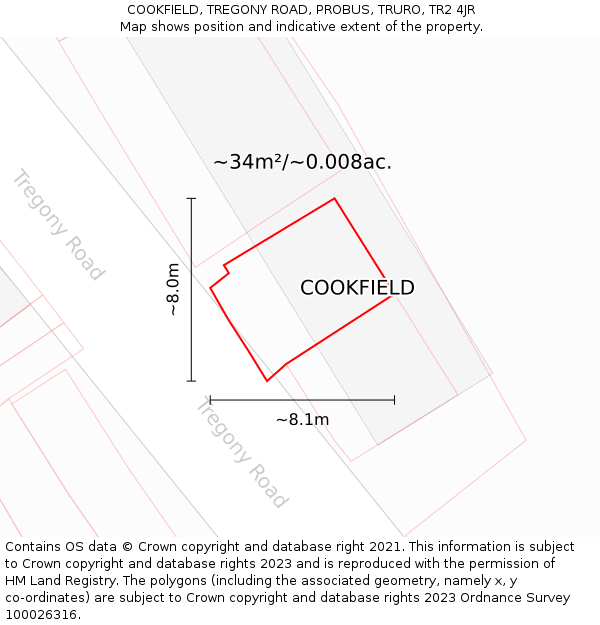 COOKFIELD, TREGONY ROAD, PROBUS, TRURO, TR2 4JR: Plot and title map