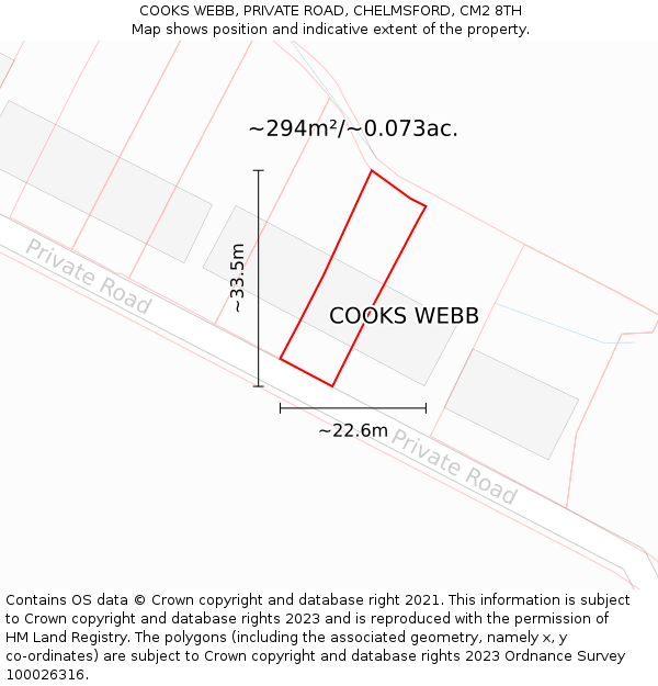 COOKS WEBB, PRIVATE ROAD, CHELMSFORD, CM2 8TH: Plot and title map
