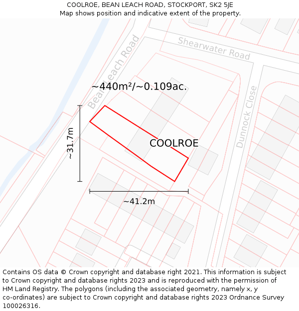COOLROE, BEAN LEACH ROAD, STOCKPORT, SK2 5JE: Plot and title map