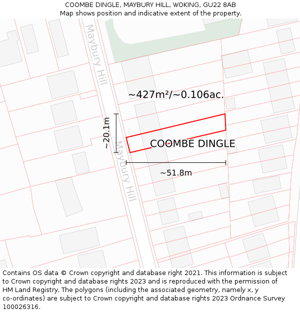 COOMBE DINGLE, MAYBURY HILL, WOKING, GU22 8AB: Plot and title map