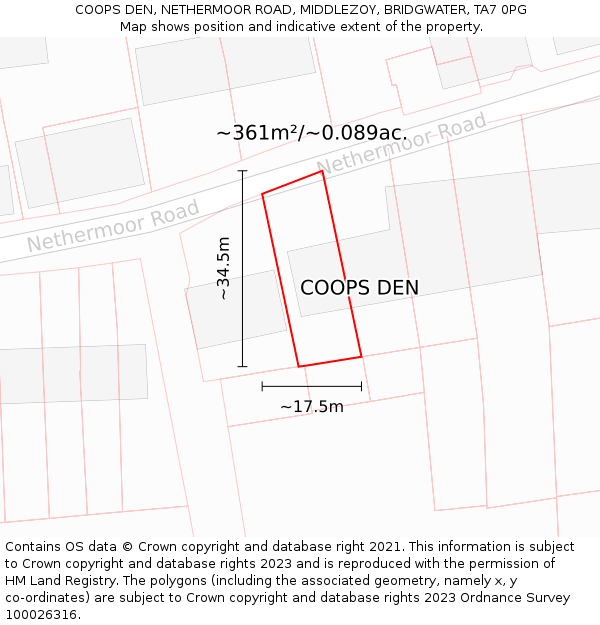 COOPS DEN, NETHERMOOR ROAD, MIDDLEZOY, BRIDGWATER, TA7 0PG: Plot and title map