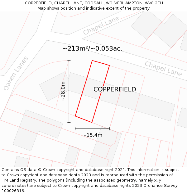 COPPERFIELD, CHAPEL LANE, CODSALL, WOLVERHAMPTON, WV8 2EH: Plot and title map