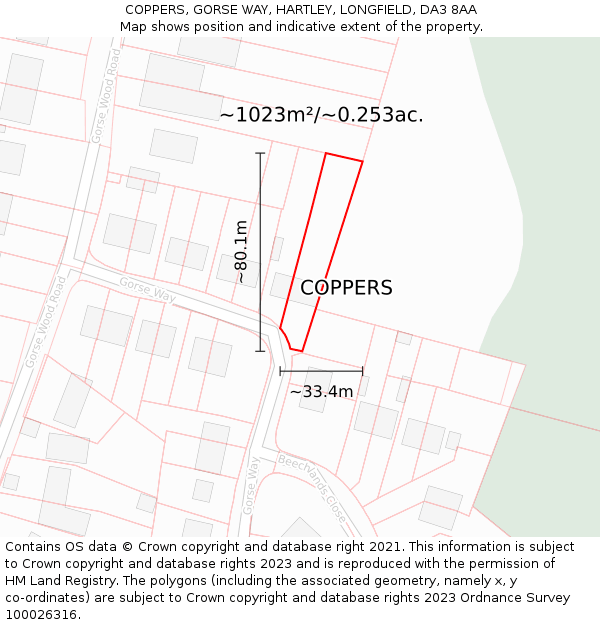 COPPERS, GORSE WAY, HARTLEY, LONGFIELD, DA3 8AA: Plot and title map