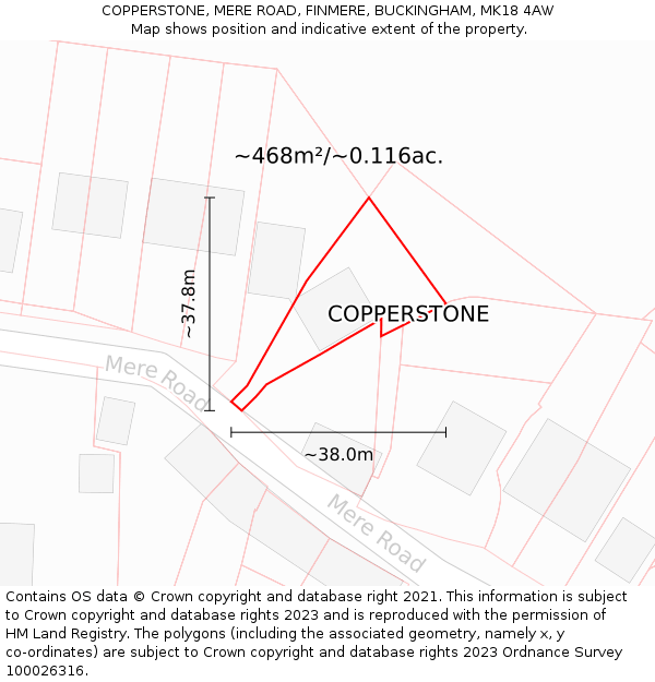 COPPERSTONE, MERE ROAD, FINMERE, BUCKINGHAM, MK18 4AW: Plot and title map