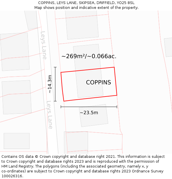 COPPINS, LEYS LANE, SKIPSEA, DRIFFIELD, YO25 8SL: Plot and title map