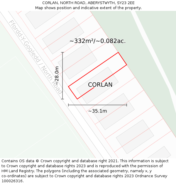 CORLAN, NORTH ROAD, ABERYSTWYTH, SY23 2EE: Plot and title map