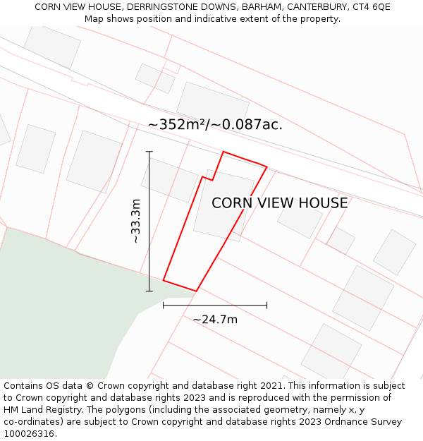 CORN VIEW HOUSE, DERRINGSTONE DOWNS, BARHAM, CANTERBURY, CT4 6QE: Plot and title map