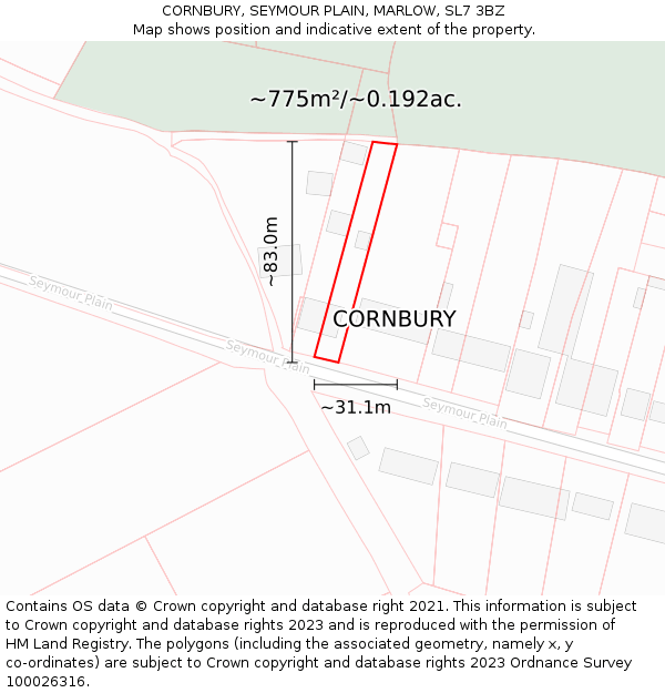 CORNBURY, SEYMOUR PLAIN, MARLOW, SL7 3BZ: Plot and title map