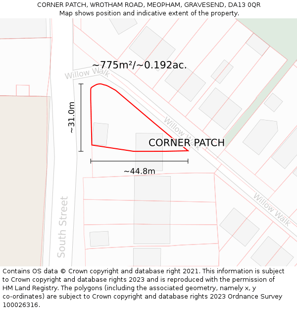 CORNER PATCH, WROTHAM ROAD, MEOPHAM, GRAVESEND, DA13 0QR: Plot and title map