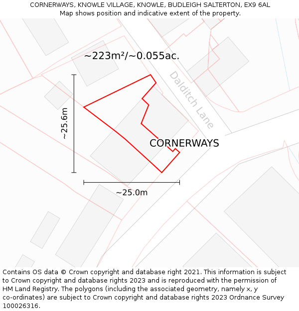 CORNERWAYS, KNOWLE VILLAGE, KNOWLE, BUDLEIGH SALTERTON, EX9 6AL: Plot and title map