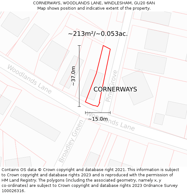 CORNERWAYS, WOODLANDS LANE, WINDLESHAM, GU20 6AN: Plot and title map