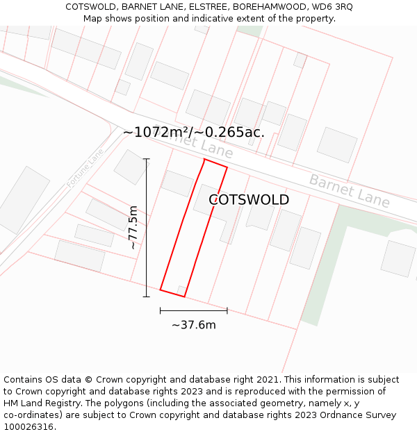 COTSWOLD, BARNET LANE, ELSTREE, BOREHAMWOOD, WD6 3RQ: Plot and title map