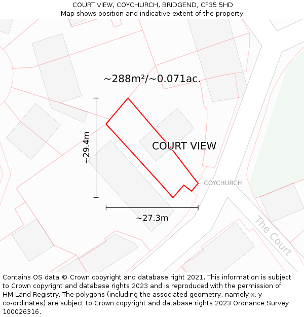 COURT VIEW, COYCHURCH, BRIDGEND, CF35 5HD: Plot and title map
