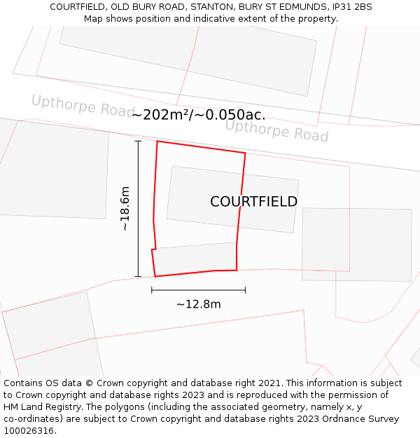COURTFIELD, OLD BURY ROAD, STANTON, BURY ST EDMUNDS, IP31 2BS: Plot and title map