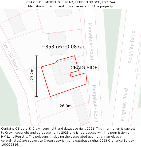 CRAIG SIDE, MIDGEHOLE ROAD, HEBDEN BRIDGE, HX7 7AA: Plot and title map