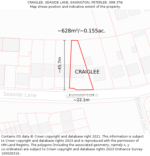 CRAIGLEE, SEASIDE LANE, EASINGTON, PETERLEE, SR8 3TW: Plot and title map
