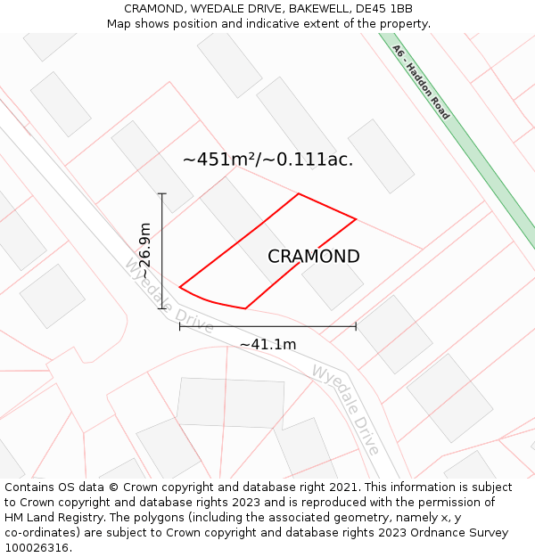 CRAMOND, WYEDALE DRIVE, BAKEWELL, DE45 1BB: Plot and title map