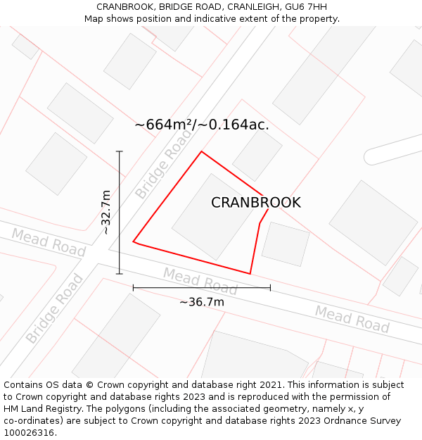 CRANBROOK, BRIDGE ROAD, CRANLEIGH, GU6 7HH: Plot and title map