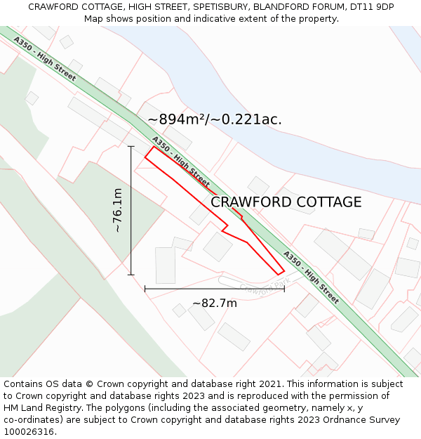 CRAWFORD COTTAGE, HIGH STREET, SPETISBURY, BLANDFORD FORUM, DT11 9DP: Plot and title map