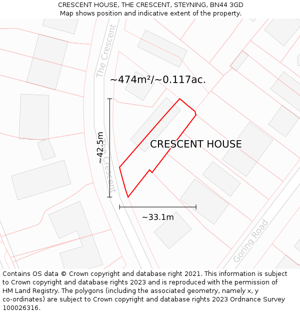 CRESCENT HOUSE, THE CRESCENT, STEYNING, BN44 3GD: Plot and title map