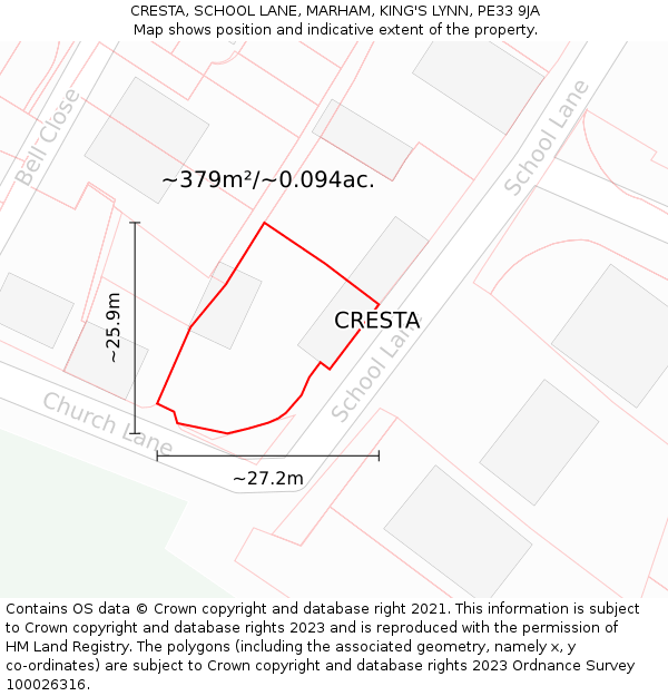 CRESTA, SCHOOL LANE, MARHAM, KING'S LYNN, PE33 9JA: Plot and title map