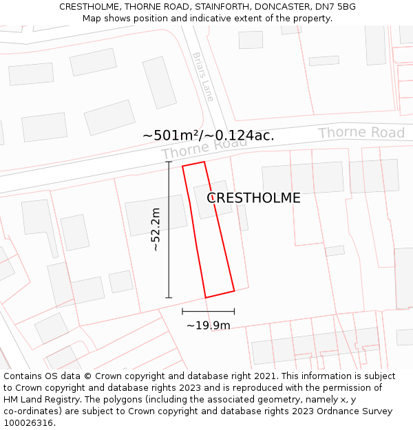 CRESTHOLME, THORNE ROAD, STAINFORTH, DONCASTER, DN7 5BG: Plot and title map