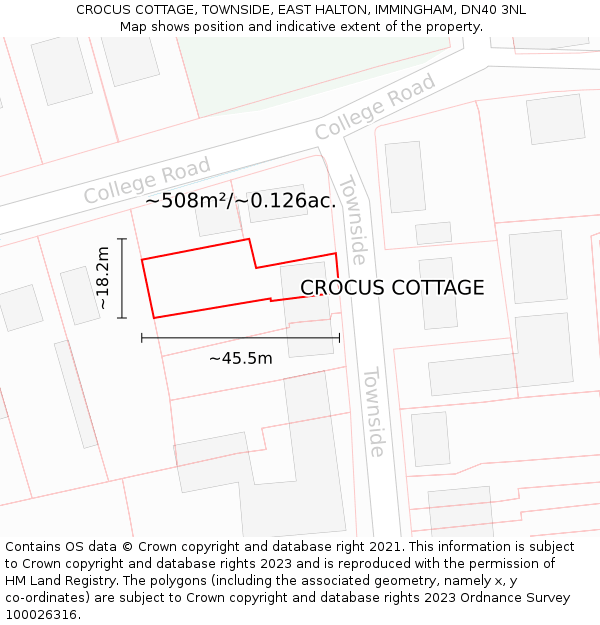CROCUS COTTAGE, TOWNSIDE, EAST HALTON, IMMINGHAM, DN40 3NL: Plot and title map