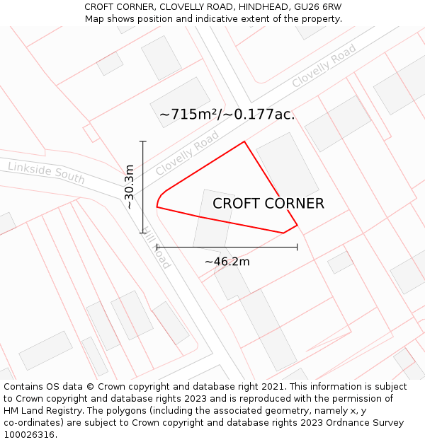CROFT CORNER, CLOVELLY ROAD, HINDHEAD, GU26 6RW: Plot and title map