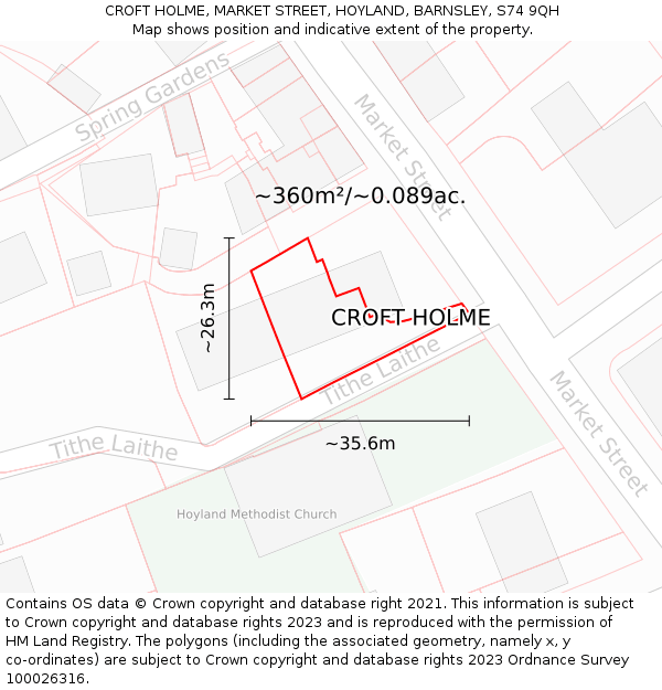CROFT HOLME, MARKET STREET, HOYLAND, BARNSLEY, S74 9QH: Plot and title map