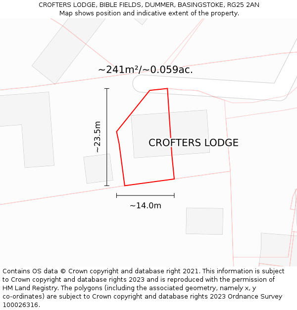 CROFTERS LODGE, BIBLE FIELDS, DUMMER, BASINGSTOKE, RG25 2AN: Plot and title map