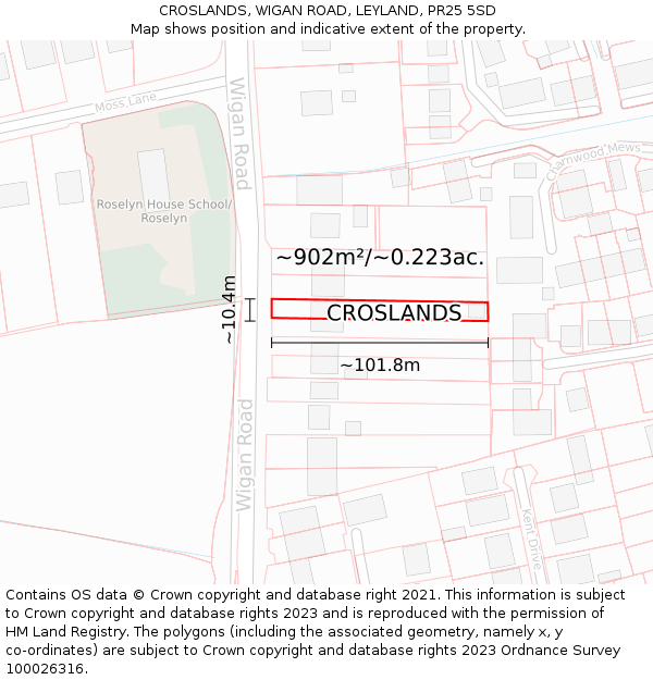 CROSLANDS, WIGAN ROAD, LEYLAND, PR25 5SD: Plot and title map