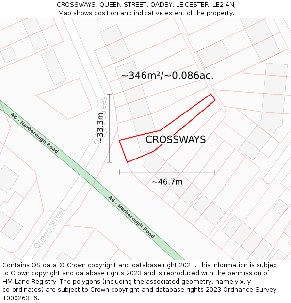 CROSSWAYS, QUEEN STREET, OADBY, LEICESTER, LE2 4NJ: Plot and title map