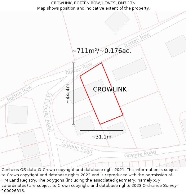 CROWLINK, ROTTEN ROW, LEWES, BN7 1TN: Plot and title map
