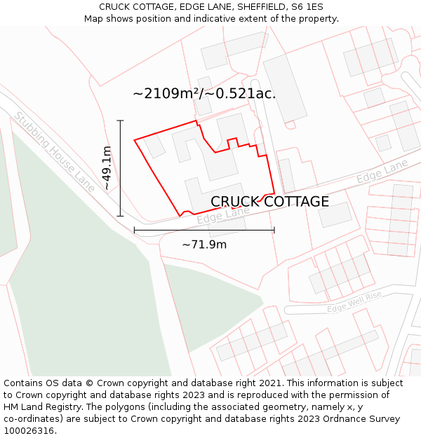 CRUCK COTTAGE, EDGE LANE, SHEFFIELD, S6 1ES: Plot and title map