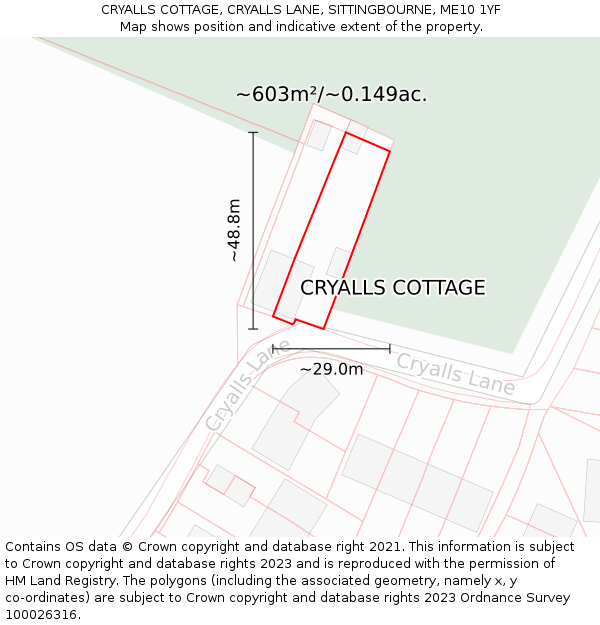 CRYALLS COTTAGE, CRYALLS LANE, SITTINGBOURNE, ME10 1YF: Plot and title map