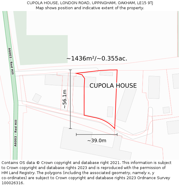 CUPOLA HOUSE, LONDON ROAD, UPPINGHAM, OAKHAM, LE15 9TJ: Plot and title map