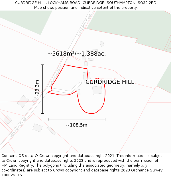 CURDRIDGE HILL, LOCKHAMS ROAD, CURDRIDGE, SOUTHAMPTON, SO32 2BD: Plot and title map